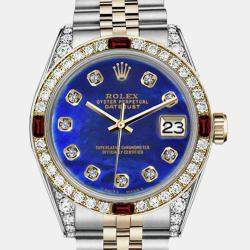 Rolex Customised Blue MOP Diamond 18K Yellow Gold Stainless Steel Datejust 16013 Automatic Men's Wristwatch 36mm