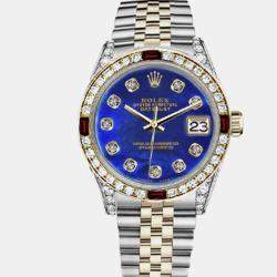 Rolex Customised Blue MOP Diamond 18K Yellow Gold Stainless Steel Datejust 16013 Automatic Men's Wristwatch 36mm