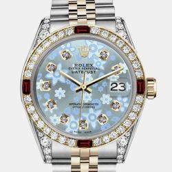 Rolex Customised Ice Blue Diamond 18K Yellow Gold Stainless Steel Datejust 16013 Automatic Men's Wristwatch 36mm