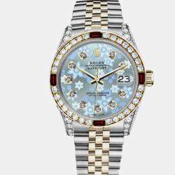 Rolex Customised Ice Blue Diamond 18K Yellow Gold Stainless Steel Datejust 16013 Automatic Men's Wristwatch 36mm