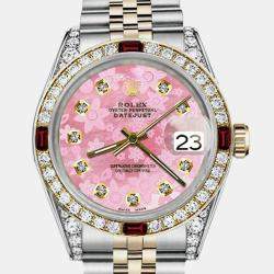Rolex Customised Pink Diamond 18K Yellow Gold Stainless Steel Datejust 16013 Automatic Men's Wristwatch 36mm