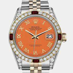 Rolex Customised Orange Diamond 18K Yellow Gold Stainless Steel Datejust 16013 Automatic Men's Wristwatch 36mm