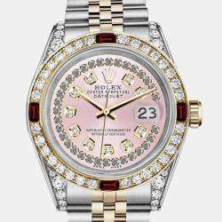 Rolex Customised Pink Diamond 18K Yellow Gold Stainless Steel Datejust 16013 Automatic Men's Wristwatch 36mm