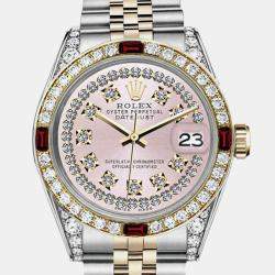 Rolex Customised Pink Diamond 18K Yellow Gold Stainless Steel Datejust 16013 Automatic Men's Wristwatch 36mm