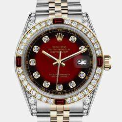 Rolex Customised Red Vignette Diamond 18K Yellow Gold Stainless Steel Datejust 16013 Automatic Men's Wristwatch 36mm