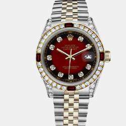 Rolex Customised Red Vignette Diamond 18K Yellow Gold Stainless Steel Datejust 16013 Automatic Men's Wristwatch 36mm