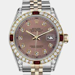 Rolex Customised Salmon Diamond 18K Yellow Gold Stainless Steel Datejust 16013 Automatic Men's Wristwatch 36mm