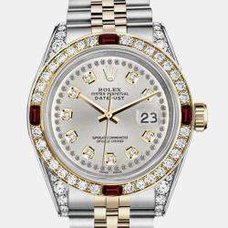 Rolex Customised Silver Diamond 18K Yellow Gold Stainless Steel Datejust 16013 Automatic Men's Wristwatch 36mm