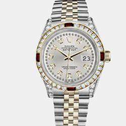 Rolex Customised Silver Diamond 18K Yellow Gold Stainless Steel Datejust 16013 Automatic Men's Wristwatch 36mm