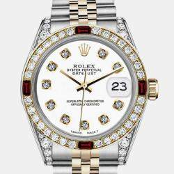 Rolex Customised White Diamond 18K Yellow Gold Stainless Steel Datejust 16013 Automatic Men's Wristwatch 36mm