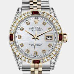 Rolex Customised White MOP Diamond 18K Yellow Gold Stainless Steel Datejust 16013 Automatic Men's Wristwatch 36mm