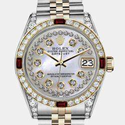 Rolex Customised White MOP Diamond 18K Yellow Gold Stainless Steel Datejust 16013 Automatic Men's Wristwatch 36mm