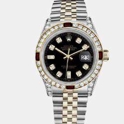 Rolex Customised Black Diamond 18K Yellow Gold Stainless Steel Datejust 16013 Automatic Men's Wristwatch 36mm