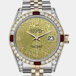 Rolex Customised Champagne Diamond 18K Yellow Gold Stainless Steel Datejust 16013 Automatic Men's Wristwatch 36mm
