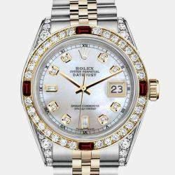 Rolex Customised White MOP Diamond 18K Yellow Gold Stainless Steel Datejust 16013 Automatic Men's Wristwatch 36mm