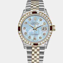 Rolex Customised Blue MOP Diamond 18K Yellow Gold Stainless Steel Datejust 16013 Automatic Men's Wristwatch 36mm