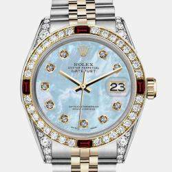 Rolex Customised Blue MOP Diamond 18K Yellow Gold Stainless Steel Datejust 16013 Automatic Men's Wristwatch 36mm