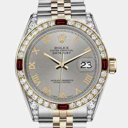 Rolex Customised Grey Diamond 18K Yellow Gold Stainless Steel Datejust 16013 Automatic Men's Wristwatch 36mm