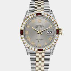 Rolex Customised Grey Diamond 18K Yellow Gold Stainless Steel Datejust 16013 Automatic Men's Wristwatch 36mm