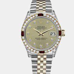 Rolex Customised Champagne Diamond 18K Yellow Gold Stainless Steel Datejust 16013 Automatic Men's Wristwatch 36mm