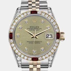 Rolex Customised Champagne Diamond 18K Yellow Gold Stainless Steel Datejust 16013 Automatic Men's Wristwatch 36mm