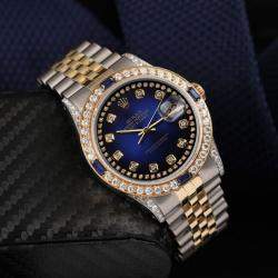Rolex Customised Blue Diamond 18K Yellow Gold Stainless Steel Datejust 16013 Automatic Men's Wristwatch 36mm