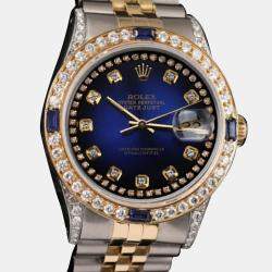 Rolex Customised Blue Diamond 18K Yellow Gold Stainless Steel Datejust 16013 Automatic Men's Wristwatch 36mm