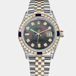 Rolex Customised Black MOP Diamond 18K Yellow Gold Stainless Steel Datejust 16013 Automatic Men's Wristwatch 36mm