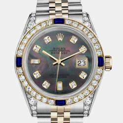 Rolex Customised Black MOP Diamond 18K Yellow Gold Stainless Steel Datejust 16013 Automatic Men's Wristwatch 36mm