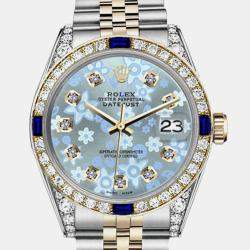 Rolex Customised Ice Blue Diamond 18K Yellow Gold Stainless Steel Datejust 16013 Automatic Men's Wristwatch 36mm