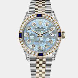 Rolex Customised Ice Blue Diamond 18K Yellow Gold Stainless Steel Datejust 16013 Automatic Men's Wristwatch 36mm