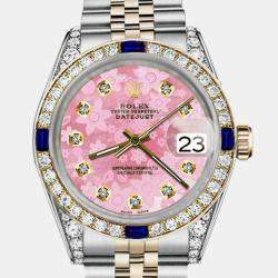 Rolex Customised Pink Diamond 18K Yellow Gold Stainless Steel Datejust 16013 Automatic Men's Wristwatch 36mm
