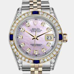 Rolex Customised Pink MOP Diamond 18K Yellow Gold Stainless Steel Datejust 16013 Automatic Men's Wristwatch 36mm