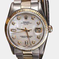 Rolex Customised White MOP Diamond Stainless Steel Date 15223 Automatic Men's Wristwatch 34mm