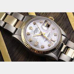 Rolex Customised White MOP Diamond Stainless Steel Date 15223 Automatic Men's Wristwatch 34mm