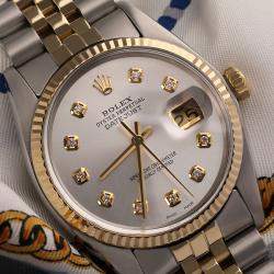 Rolex Customised Silver Diamond 18K Yellow Gold Stainless Steel Datejust 16013 Automatic Men's Wristwatch 36mm