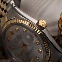 Rolex Customised Silver Diamond 18K Yellow Gold Stainless Steel Datejust 16013 Automatic Men's Wristwatch 36mm