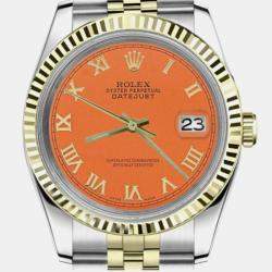 Rolex Customised Orange Diamond 18K Yellow Gold Stainless Steel Datejust 16013 Automatic Men's Wristwatch 36mm