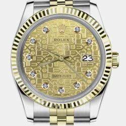 Rolex Customised Champagne Diamond Stainless Steel Datejust 16013 Automatic Men's Wristwatch 36mm