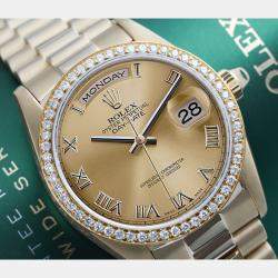 Rolex Customised Champagne Diamond Stainless Steel Day-Date 18038 Automatic Men's Wristwatch 36mm