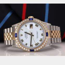 Rolex Customised White Diamond 18K Yellow Gold Stainless Steel Datejust 16013 Automatic Men's Wristwatch 36mm