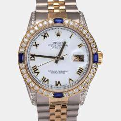 Rolex Customised White Diamond 18K Yellow Gold Stainless Steel Datejust 16013 Automatic Men's Wristwatch 36mm