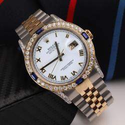 Rolex Customised White Diamond 18K Yellow Gold Stainless Steel Datejust 16013 Automatic Men's Wristwatch 36mm