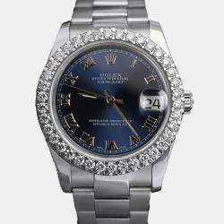 Rolex Customised Blue Diamond Stainless Steel Datejust 116234 Automatic Men's Wristwatch 36mm