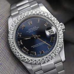 Rolex Customised Blue Diamond Stainless Steel Datejust 116234 Automatic Men's Wristwatch 36mm