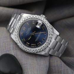 Rolex Customised Blue Diamond Stainless Steel Datejust 116234 Automatic Men's Wristwatch 36mm