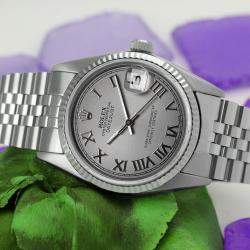 Rolex Grey Stainless Steel Datejust 16030 Automatic Men's Wristwatch 36mm