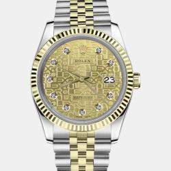 Rolex Customised Champagne Diamond Stainless Steel Datejust 16013 Automatic Men's Wristwatch 36mm