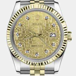 Rolex Customised Champagne Diamond Stainless Steel Datejust 16013 Automatic Men's Wristwatch 36mm