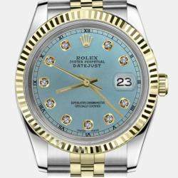 Rolex Customised Ice Blue Diamond 18K Yellow Gold Datejust 16013 Automatic Men's Wristwatch 36mm